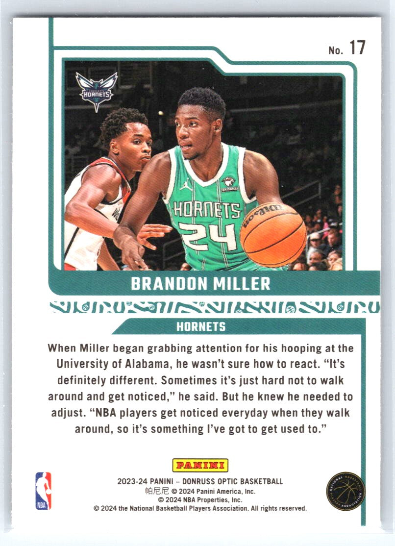 2023-24 Donruss Optic #17 Brandon Miller Elite Dominators