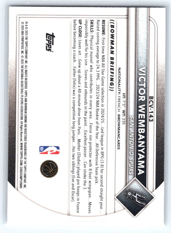 2025-26 Bowman #BCV-143 Victor Wembanyama Chrome