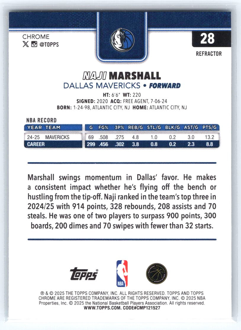2025-26 Topps Chrome #28 Naji Marshall Refractor