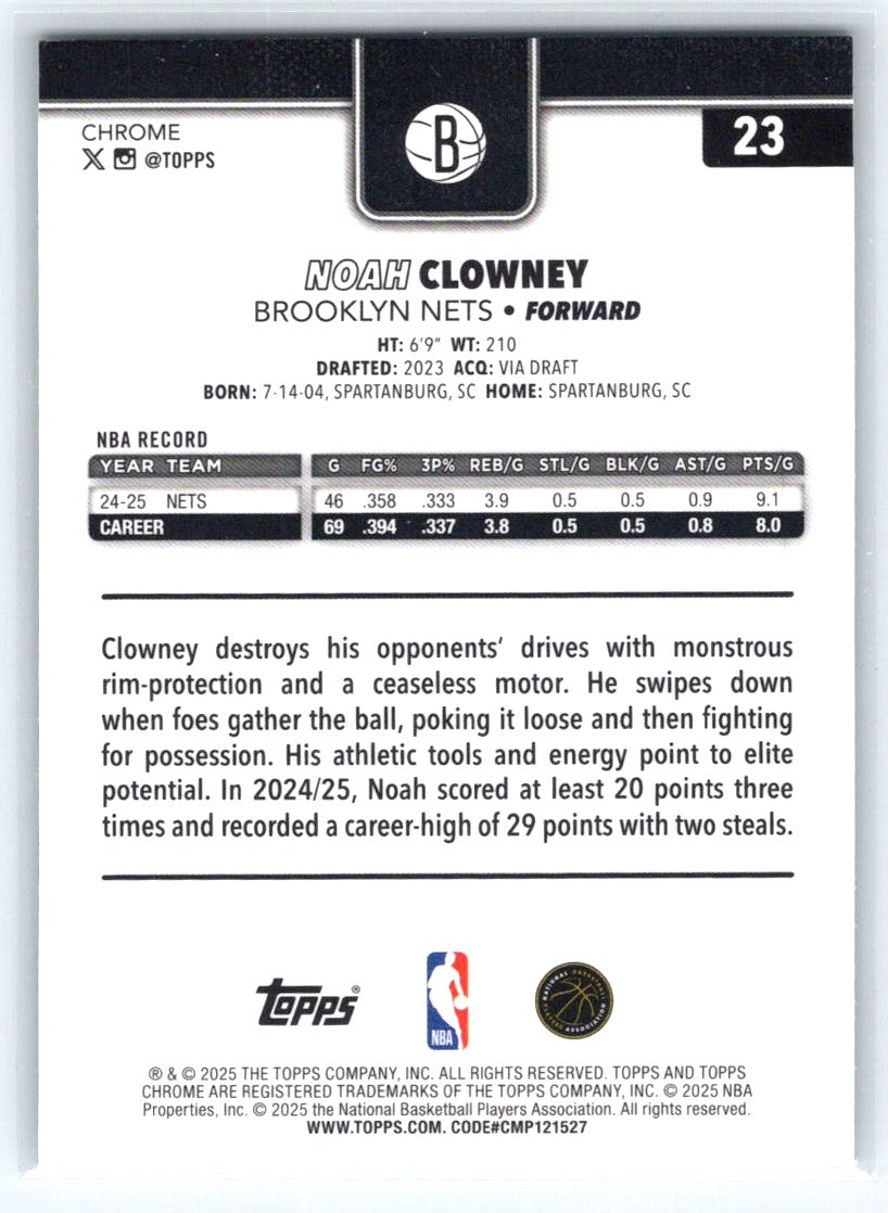 2025-26 Topps Chrome #23 Noah Clowney Green Refractor #/99