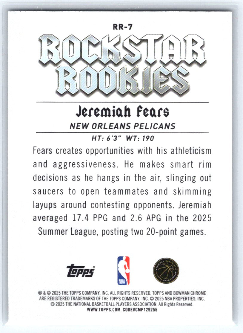 2025-26 Bowman #RR-7 Jeremiah Fears Rockstar Rookies