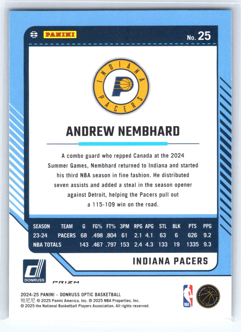 2024-25 Donruss Optic #25 Andrew Nembhard Purple Shimmer