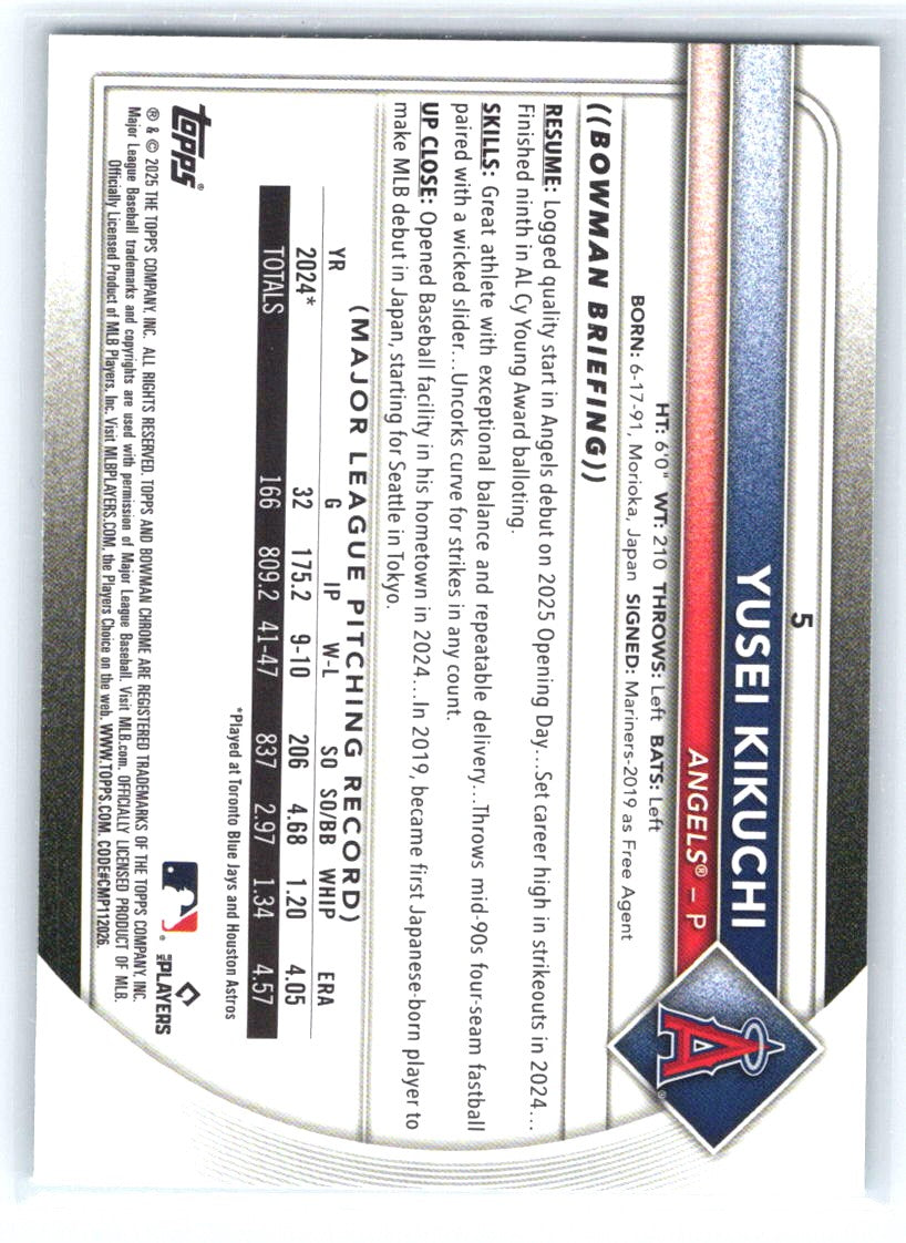 2025 Bowman Chrome #5 Yusei Kikuchi Aqua Raywave #/199