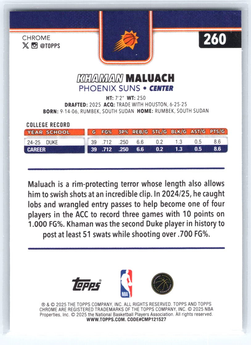 2025-26 Topps Chrome #260 Khaman Maluach X-Fractor