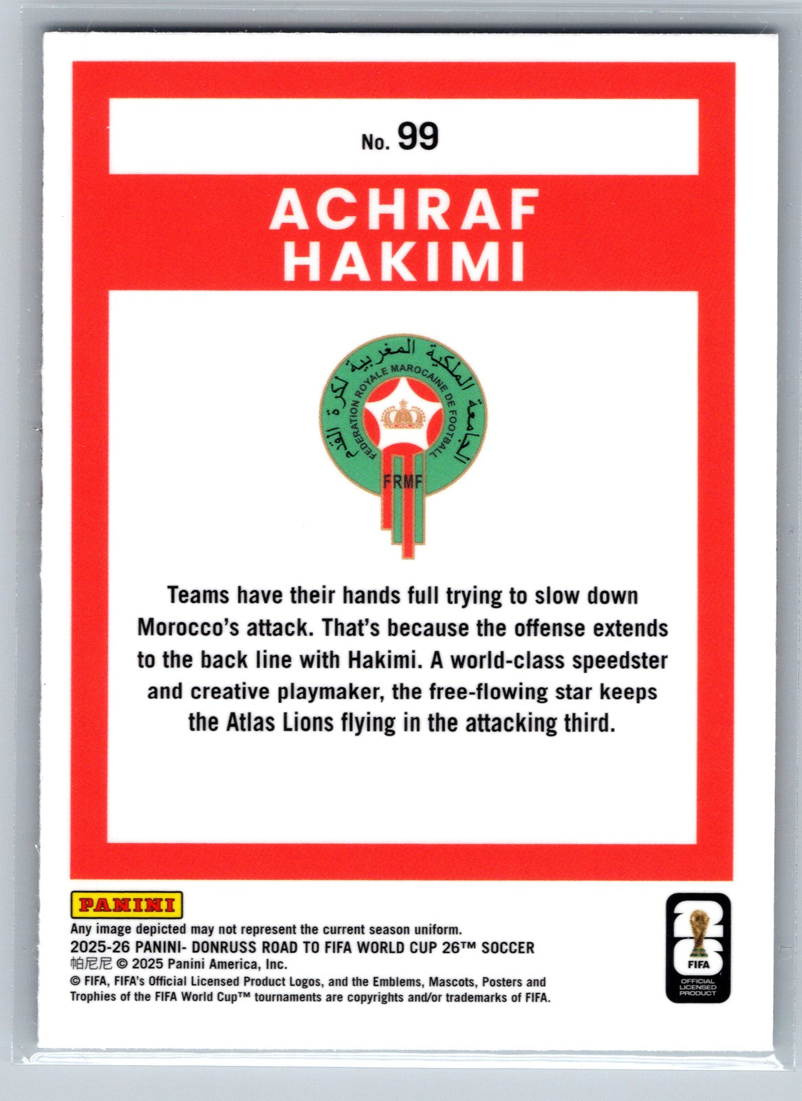 2025-26 Donruss Road to FIFA World Cup #99 Achraf Hakimi Optic