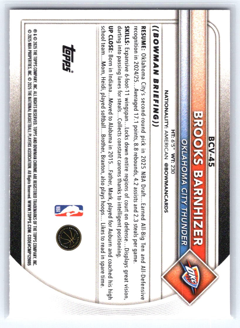 2025-26 Bowman #BCV-45 Brooks Barnhizer Chrome Pink Mojo Refractors #/199