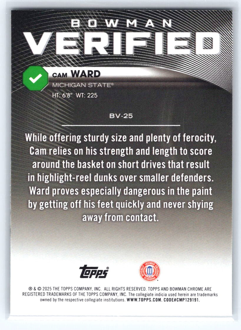 2025-26 Bowman #BV-25 Cam Ward Bowman Verified