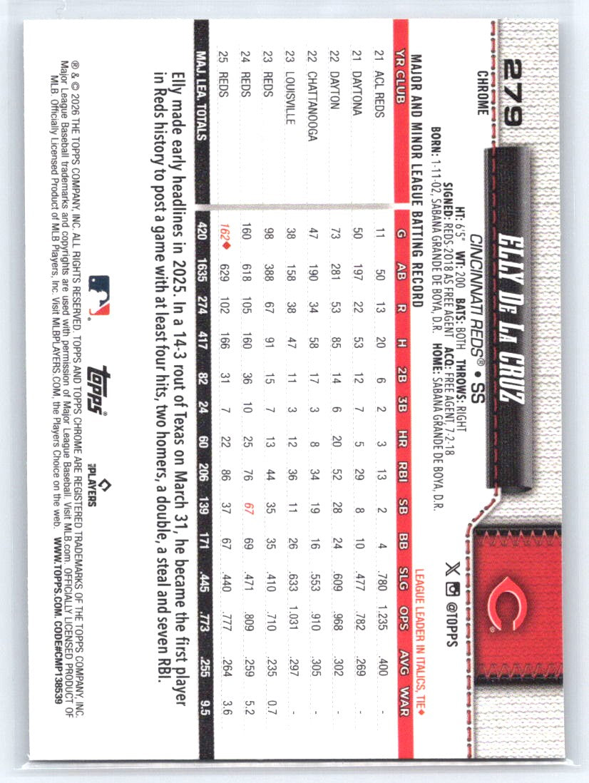 2026 Topps Chrome #279 Elly De La Cruz