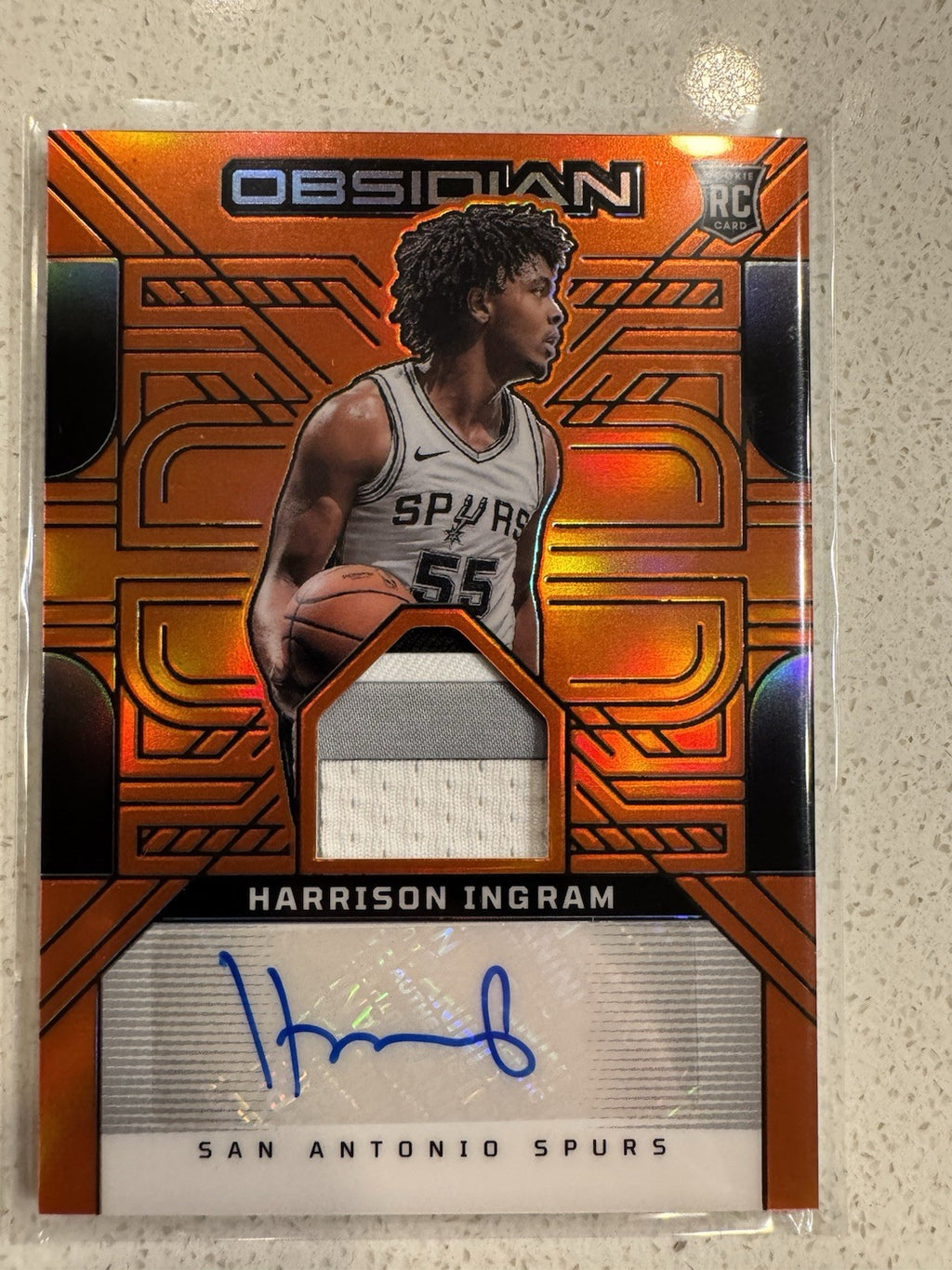 2024-25 Panini Obsidian Harrison Ingram Orange Flood /99 RC Auto Patch Rookie