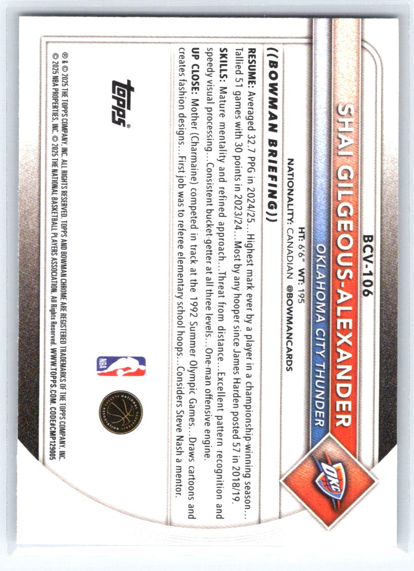 2025-26 Bowman #BCV-106 Shai Gilgeous-Alexander Chrome