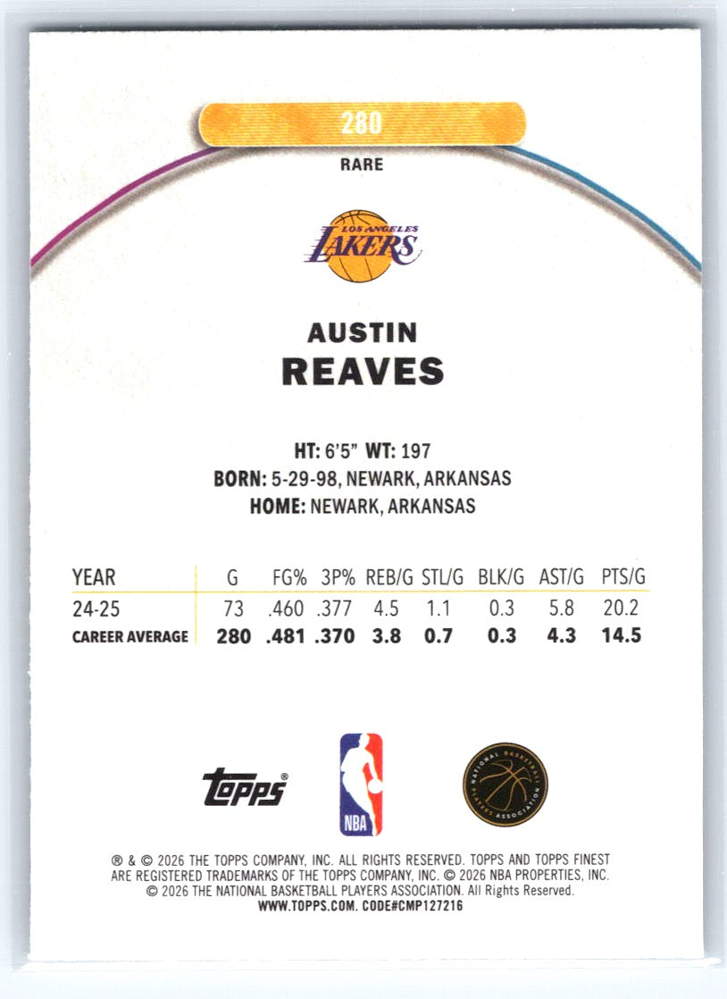 2025-26 Finest #280 Austin Reaves Sky Blue Refractor #/150