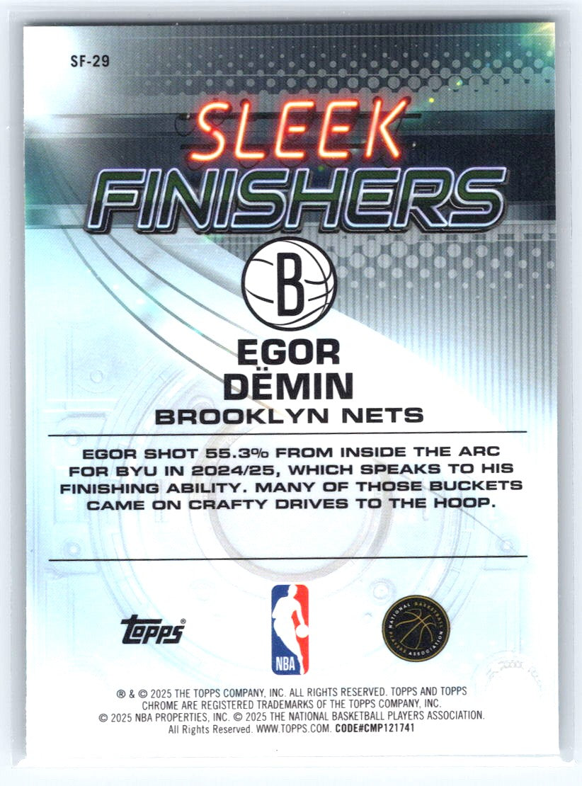 2025-26 Topps Chrome #SF-29 Egor Dëmin Sleek Finishers