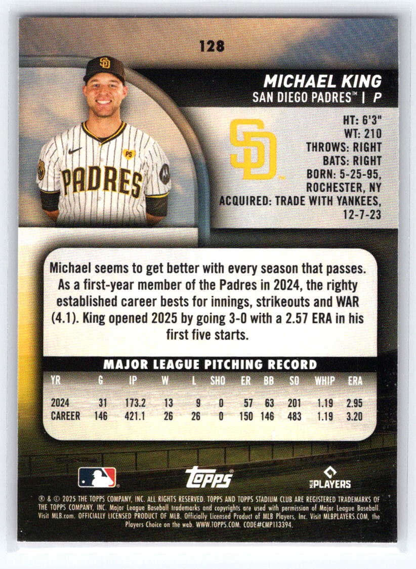 2025 Stadium Club #128 Michael King Red Foil