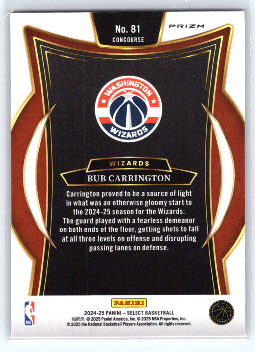 2024-25 Panini Select #81 Bub Carrington Red Cracked Ice Prizm