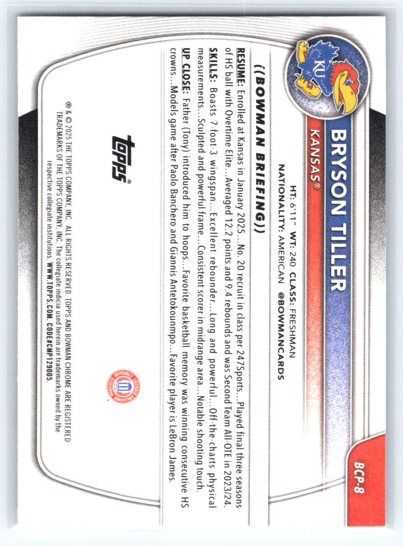 2025-26 Bowman #BCP-8 Bryson Tiller Chrome Prospects Mojo Refractor