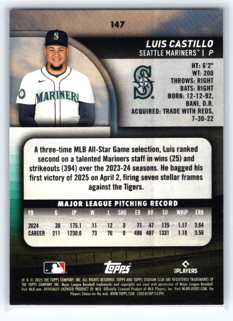 2025 Stadium Club #147 Luis Castillo Red Foil