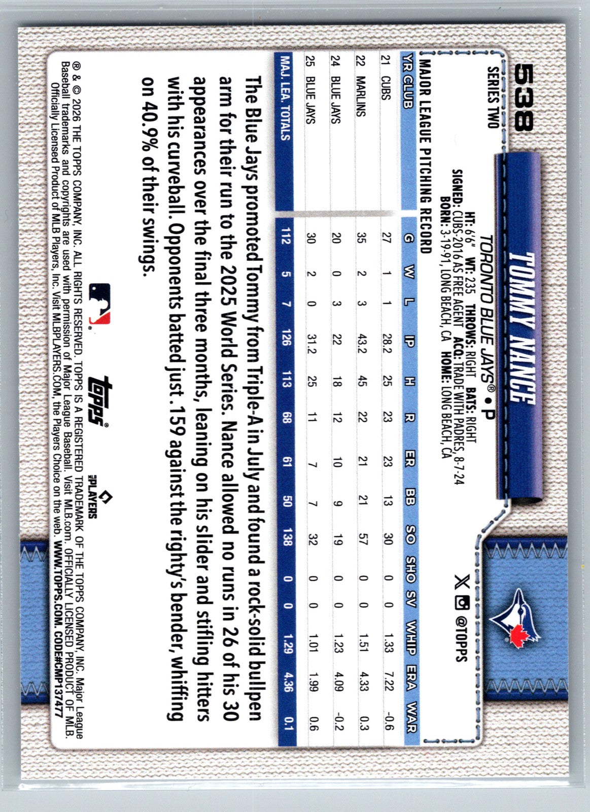 2026 Topps #538 Tommy Nance Diamante Foil