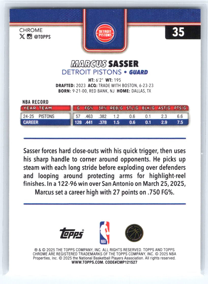 2025-26 Topps Chrome #35 Marcus Sasser X-Fractor