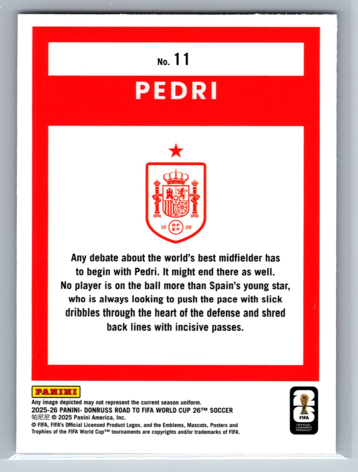 2025-26 Donruss Road to FIFA World Cup #11 Pedri Optic