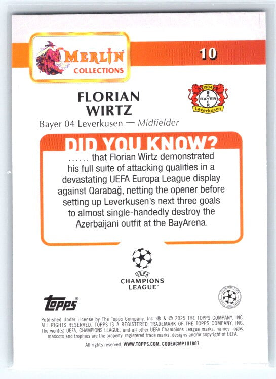 2024-25 Merlin UEFA Club Competitions #10 Florian Wirtz