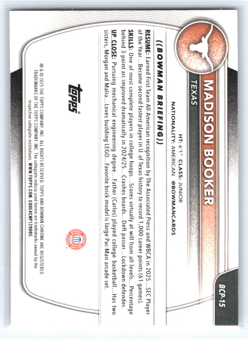 2025-26 Bowman #BCP-15 Madison Booker Chrome Prospects Mojo Refractor