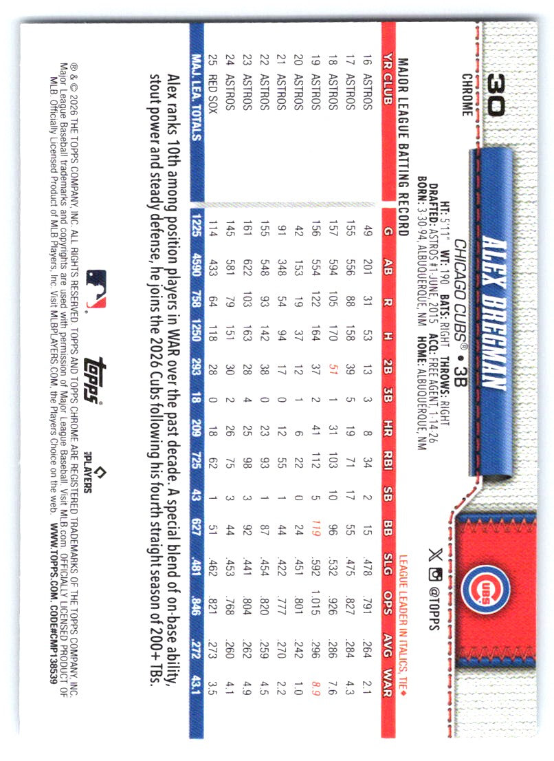 2026 Topps Chrome #30 Alex Bregman