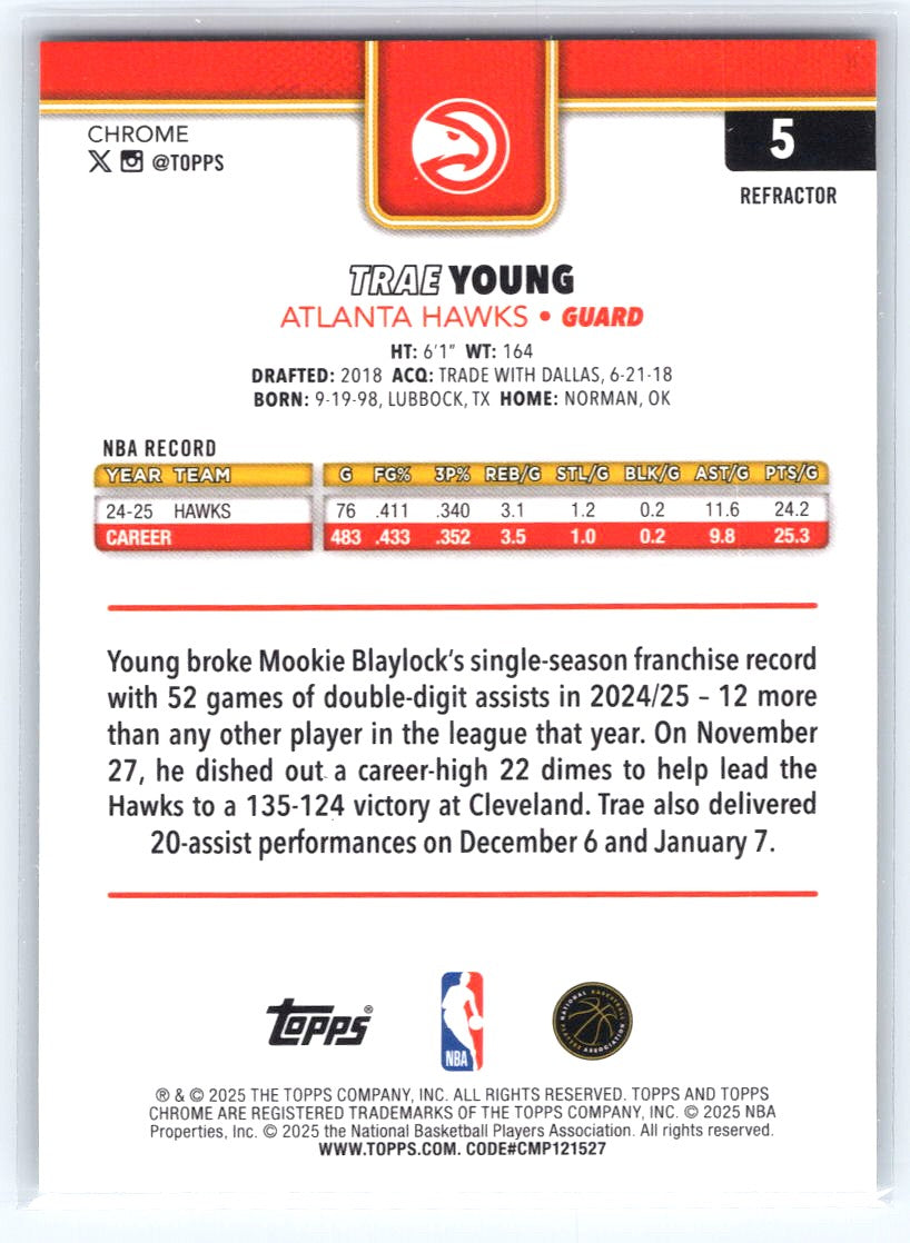 2025-26 Topps Chrome #5 Trae Young Refractor
