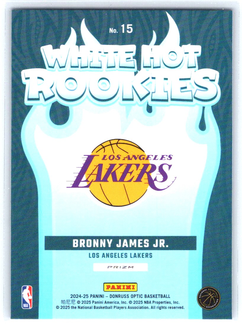 2024-25 Donruss Optic #15 Bronny James Jr. White Hot Rookies Purple Shimmer