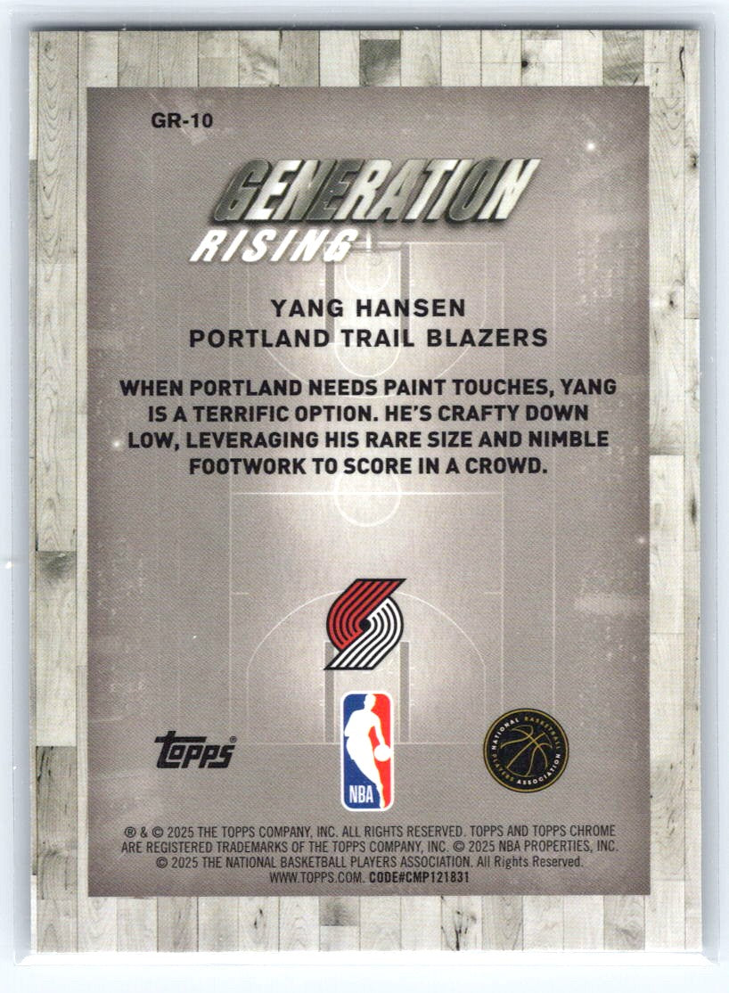 2025-26 Topps Chrome #GR-10 Yang Hansen Generation Rising