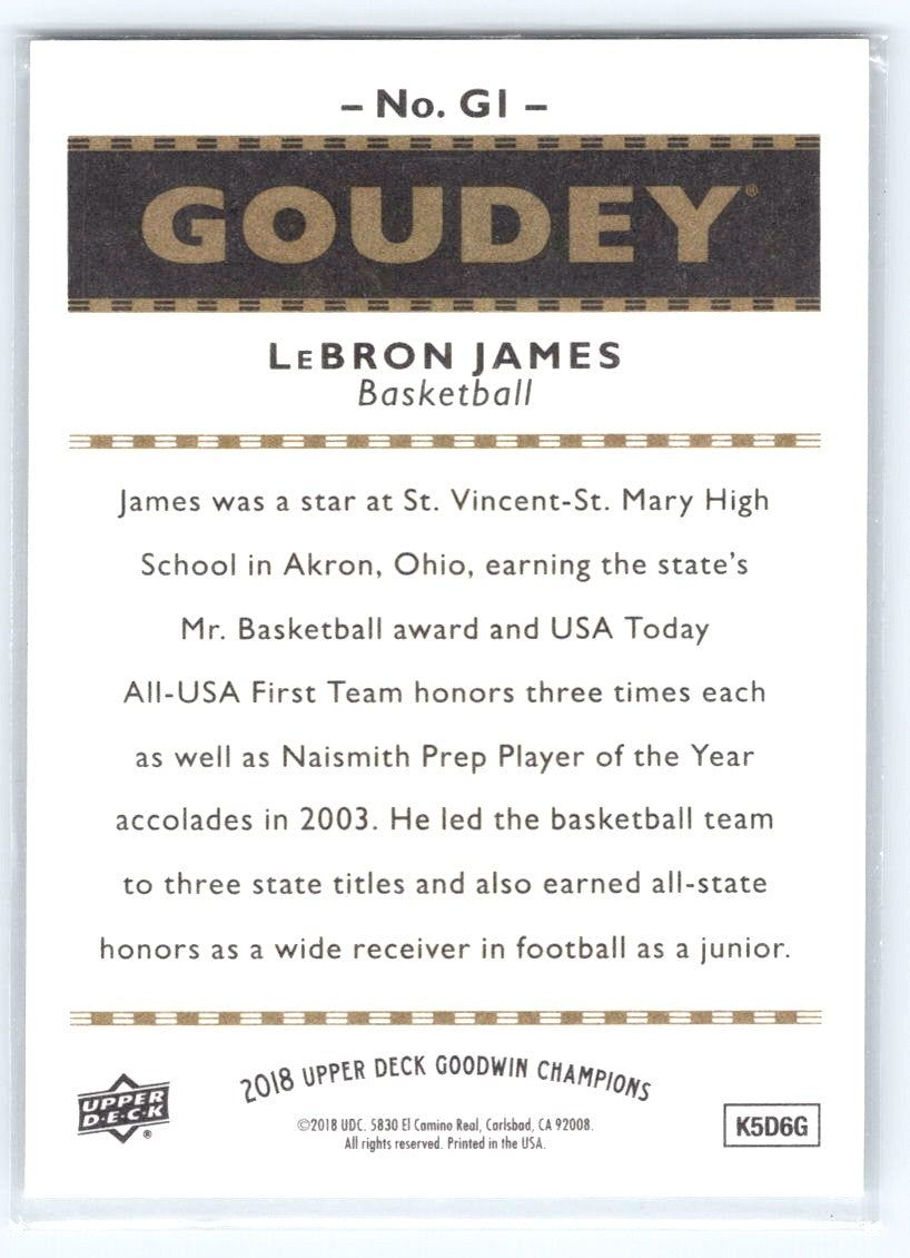 2018 Upper Deck Goodwin Champions #G1 LeBron James Goudey