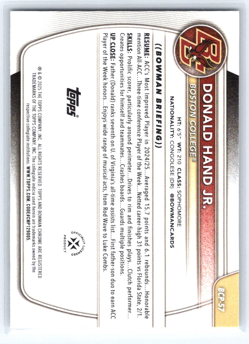 2025-26 Bowman #BCP-57 Donald Hand Jr. Chrome Prospects