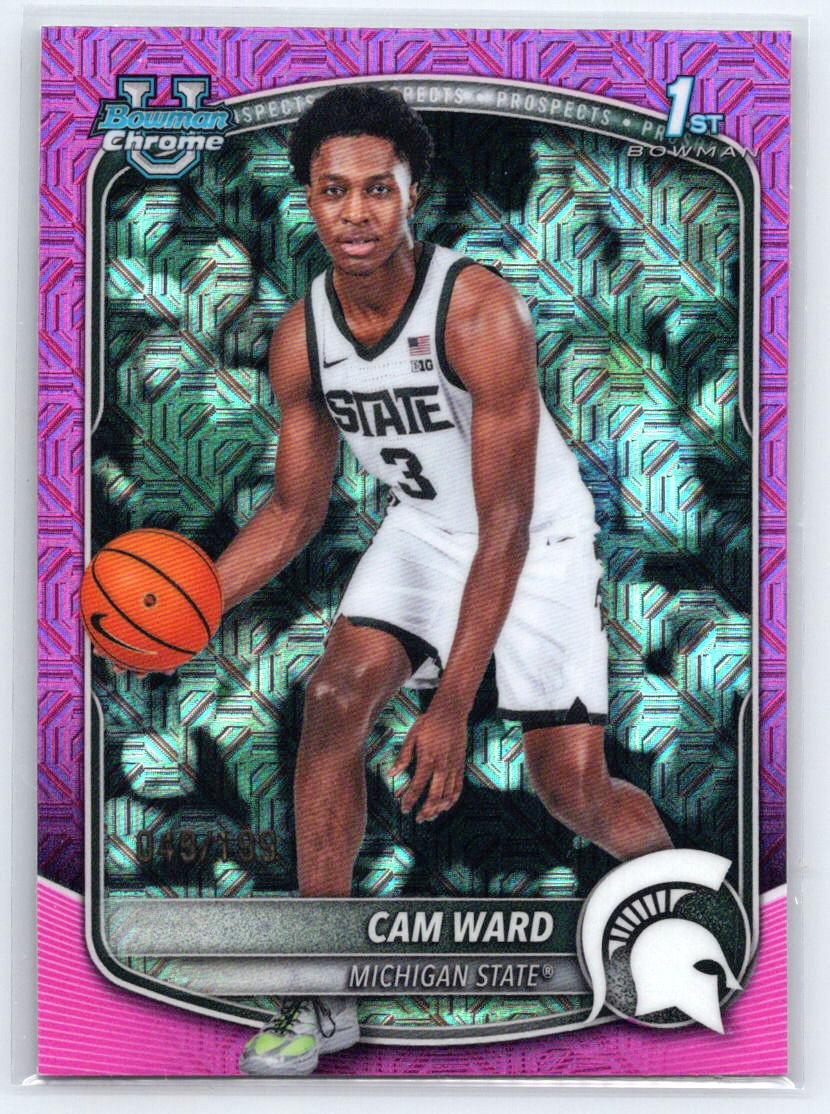 2025-26 Bowman #BCP-53 Cam Ward Chrome Prospects Pink Mojo Refractor #/199
