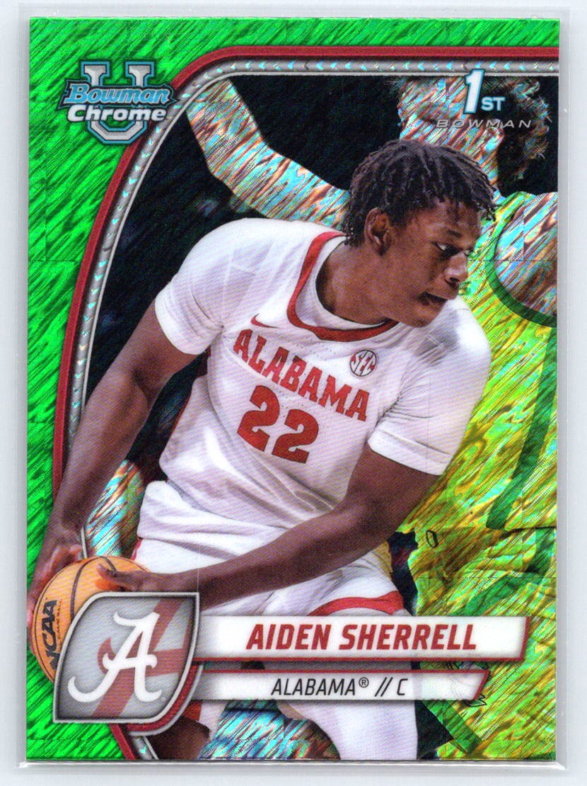 2024-25 Bowman University Chrome #3 Aiden Sherrell Green Shimmer Refractor
