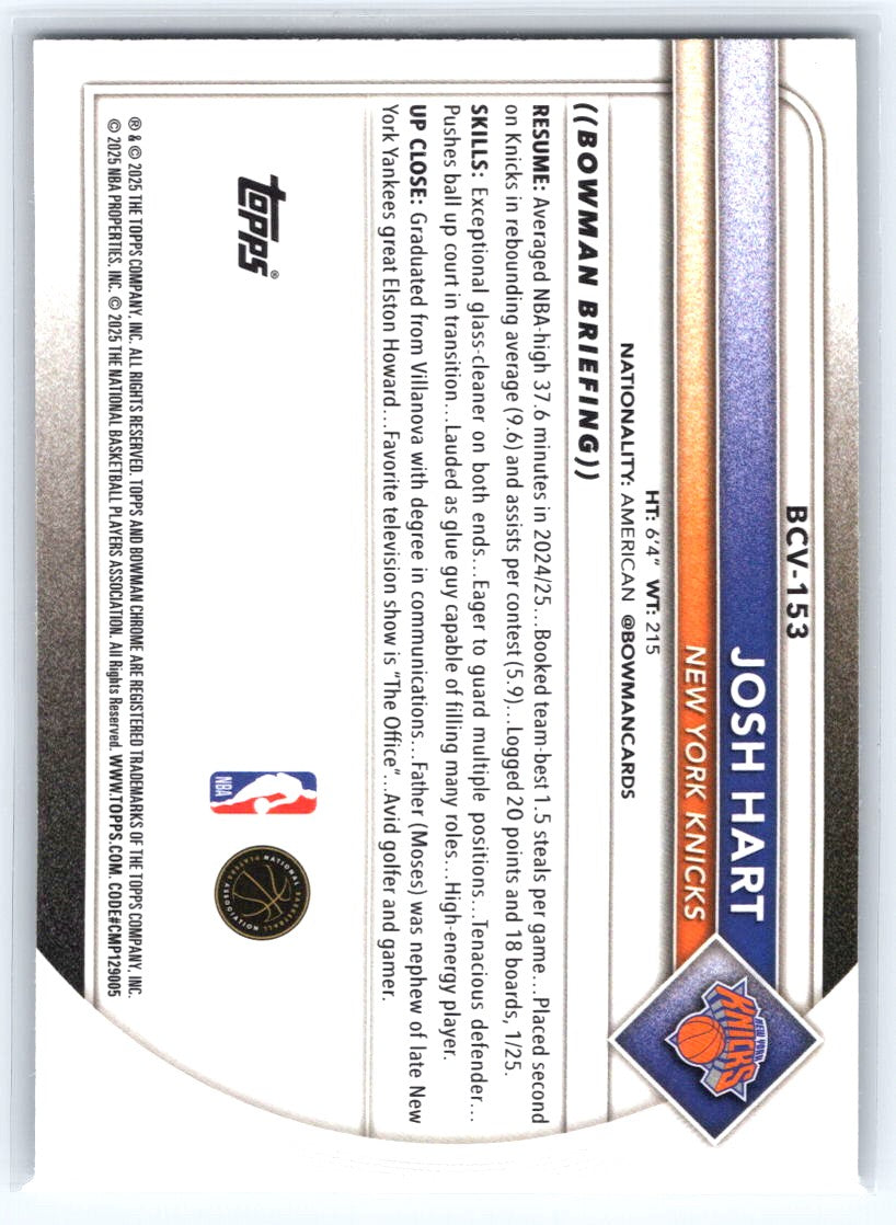 2025-26 Bowman #BCV-153 Josh Hart Chrome Reptilian Refractors