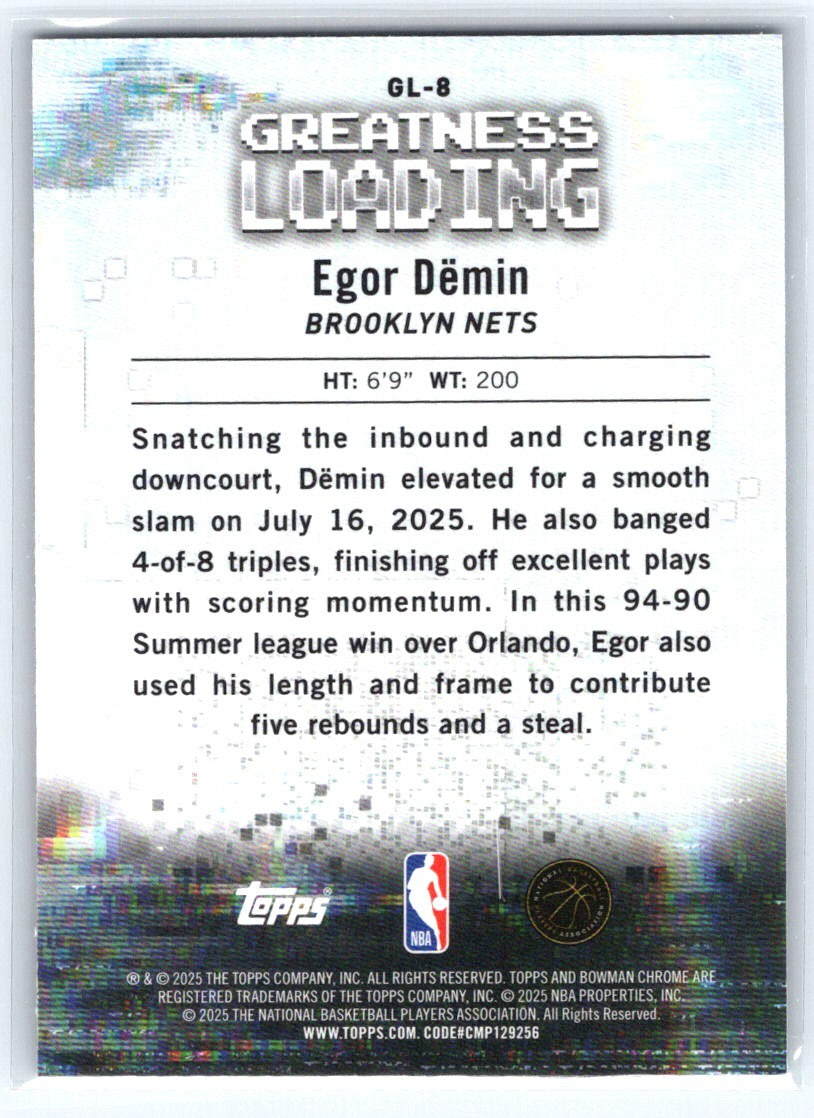 2025-26 Bowman #GL-8 Egor Demin Greatness Loading
