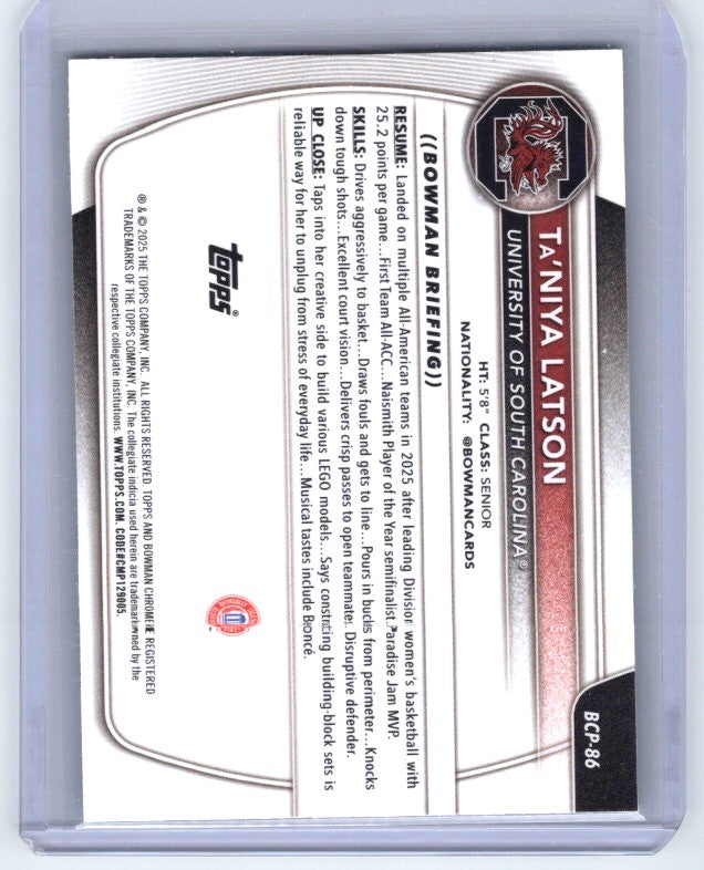 2025-26 Bowman #BCP-86 Ta'Niya Latson Chrome Prospects Reptilian Refractor