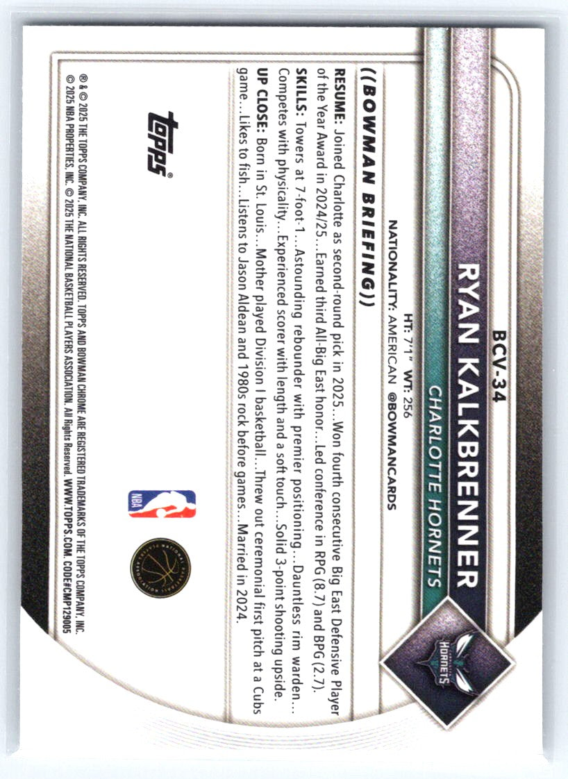 2025-26 Bowman #BCV-34 Ryan Kalkbrenner Chrome Reptilian Refractors