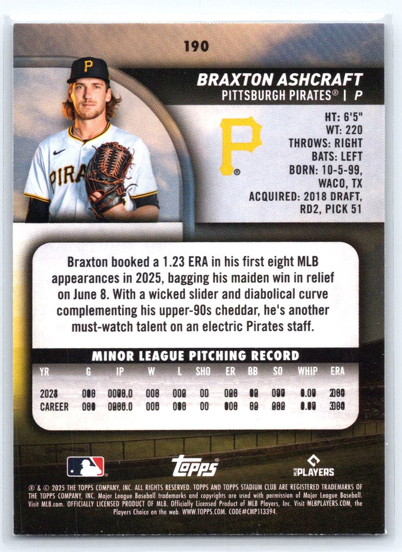 2025 Stadium Club #190 Braxton Ashcraft
