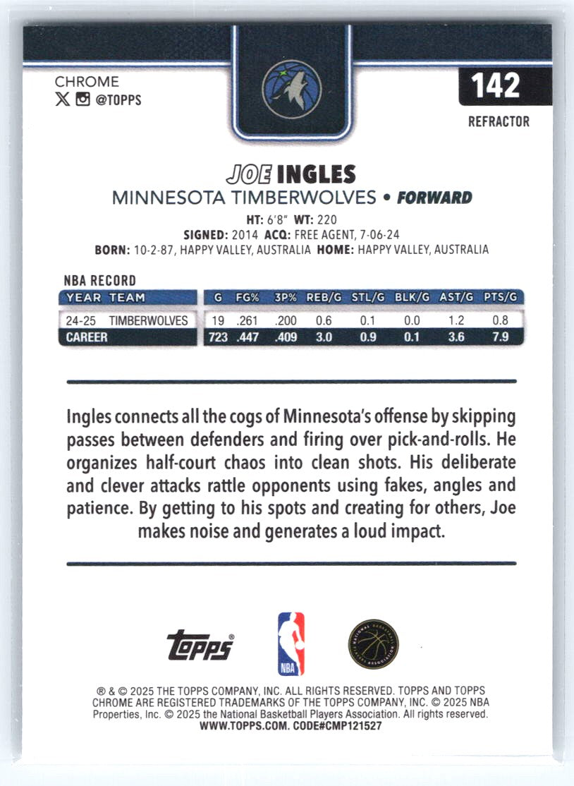 2025-26 Topps Chrome #142 Joe Ingles Refractor