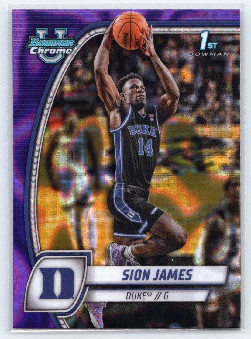 2024-25 Bowman University Chrome #63 Sion James Purple Lava Refractor