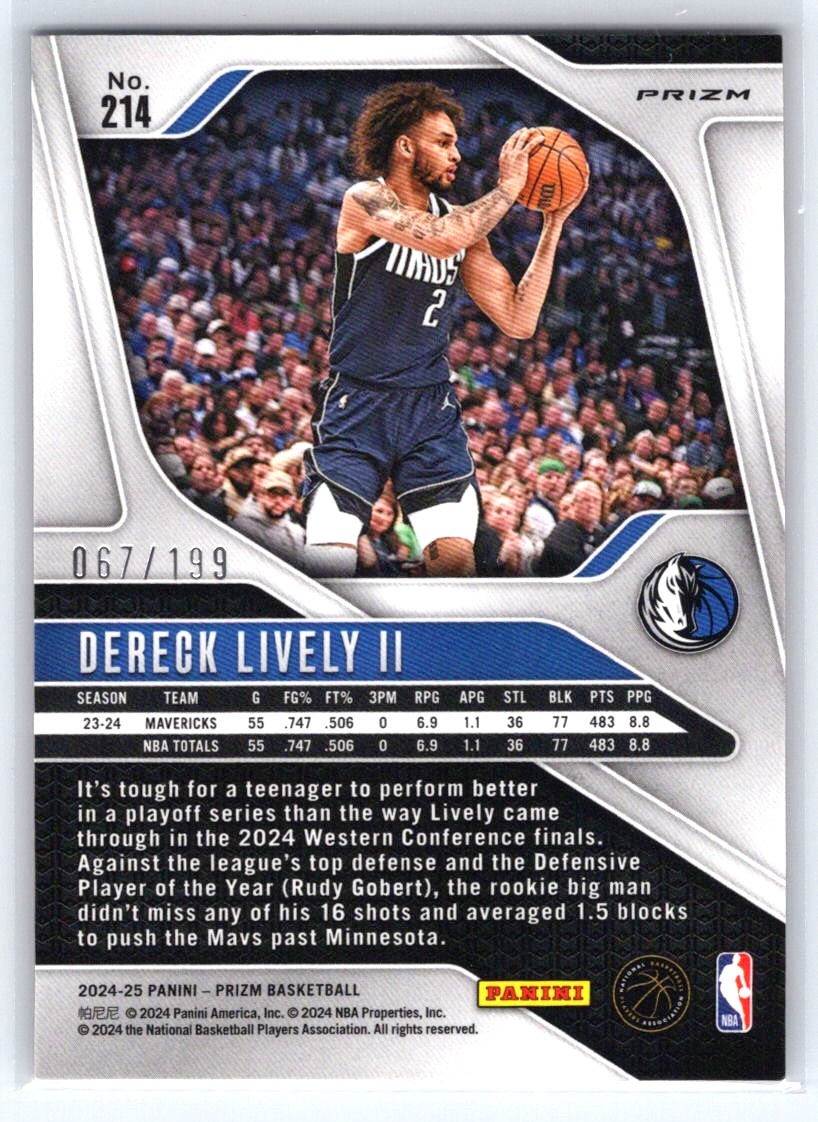 2024-25 Panini Prizm #214 Dereck Lively II Prizms Orange Seismic #/199