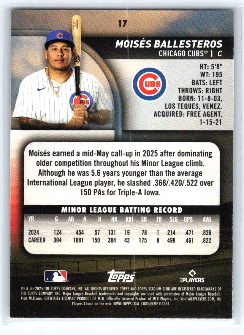 2025 Stadium Club #17 Moisés Ballesteros Blue Foil