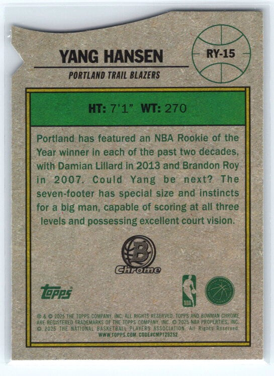 2025-26 Bowman #RY-15 Yang Hansen Rookie of the Year Favorites