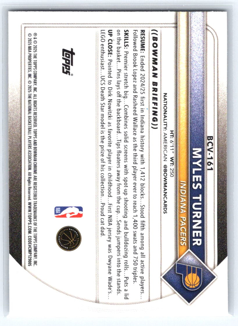 2025-26 Bowman #BCV-161 Myles Turner Chrome Reptilian Refractors