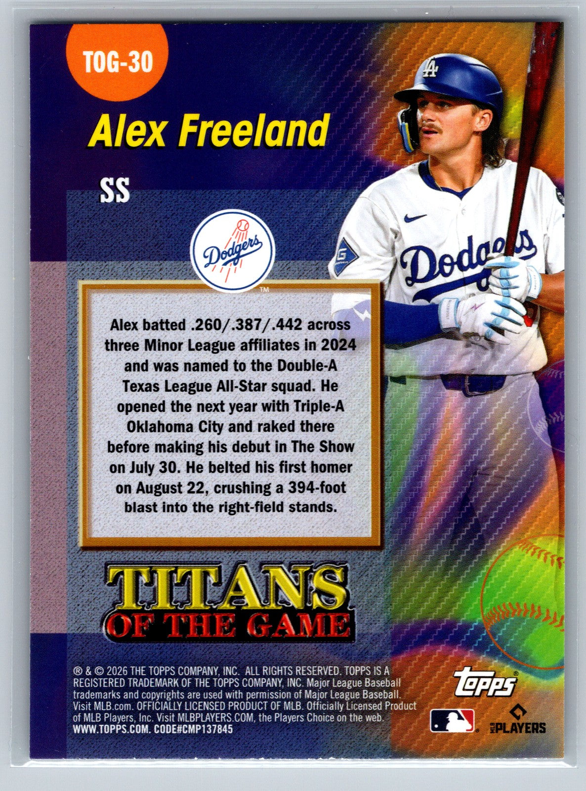 2026 Topps #TOG-30 Alex Freeland Titans of the Game