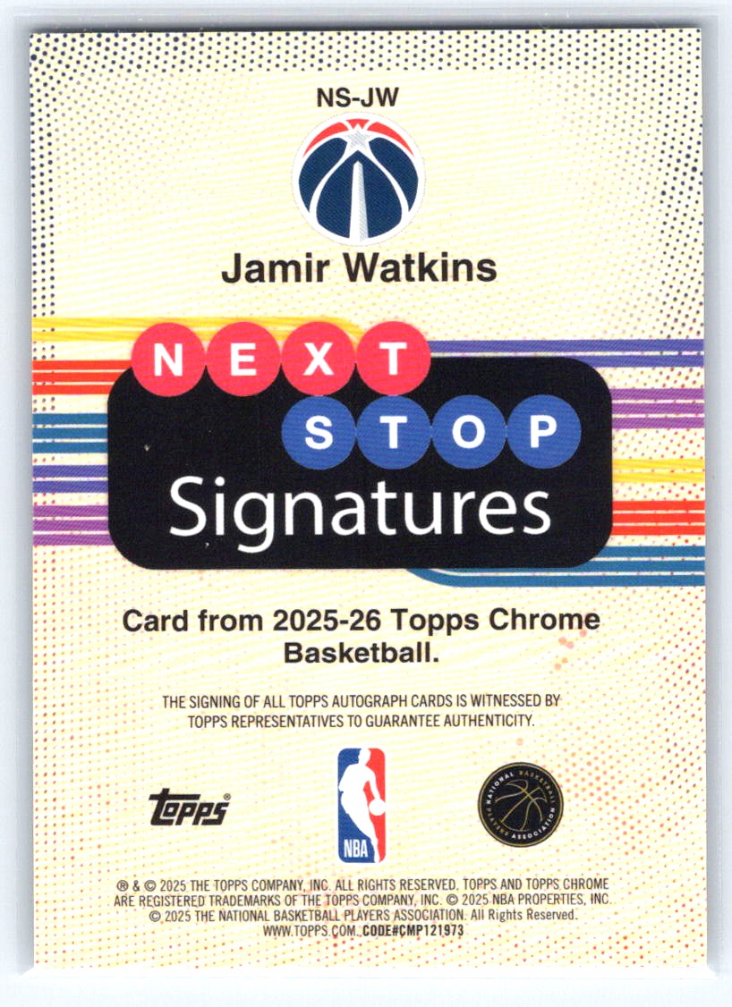 2025-26 Topps #NS-JW Jamir Watkins Next Stop Signatures Blue Refractor #/150