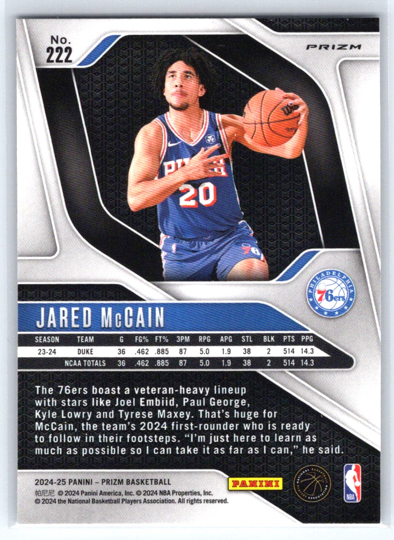 2024-25 Panini Prizm #222 Jared McCain Prizms Ice