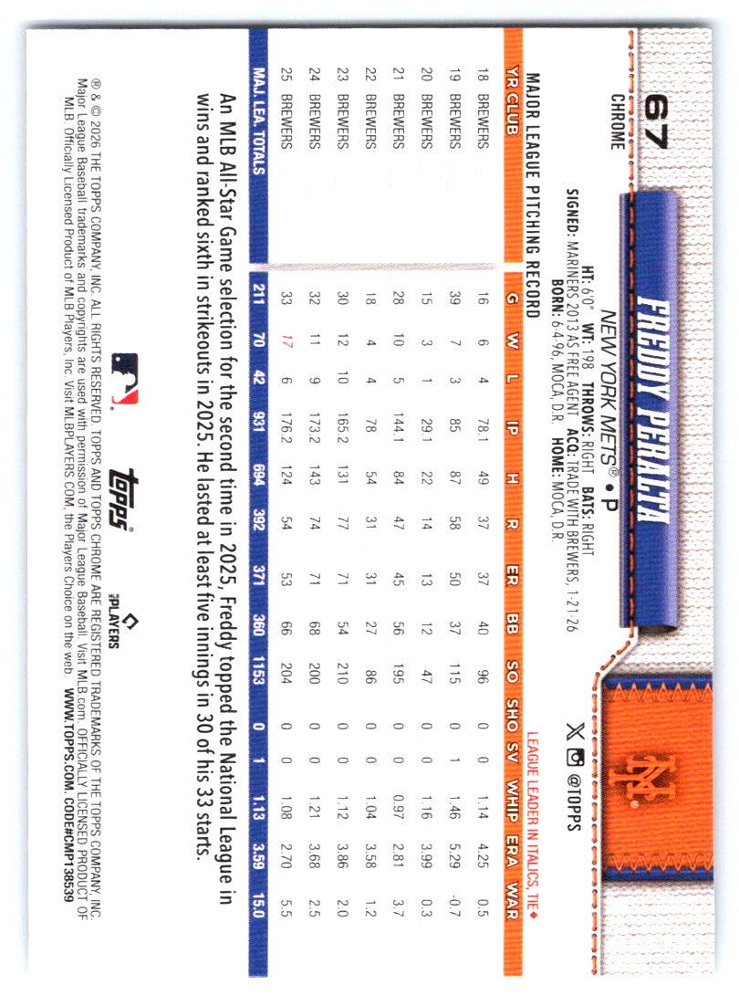 2026 Topps Chrome #67 Freddy Peralta
