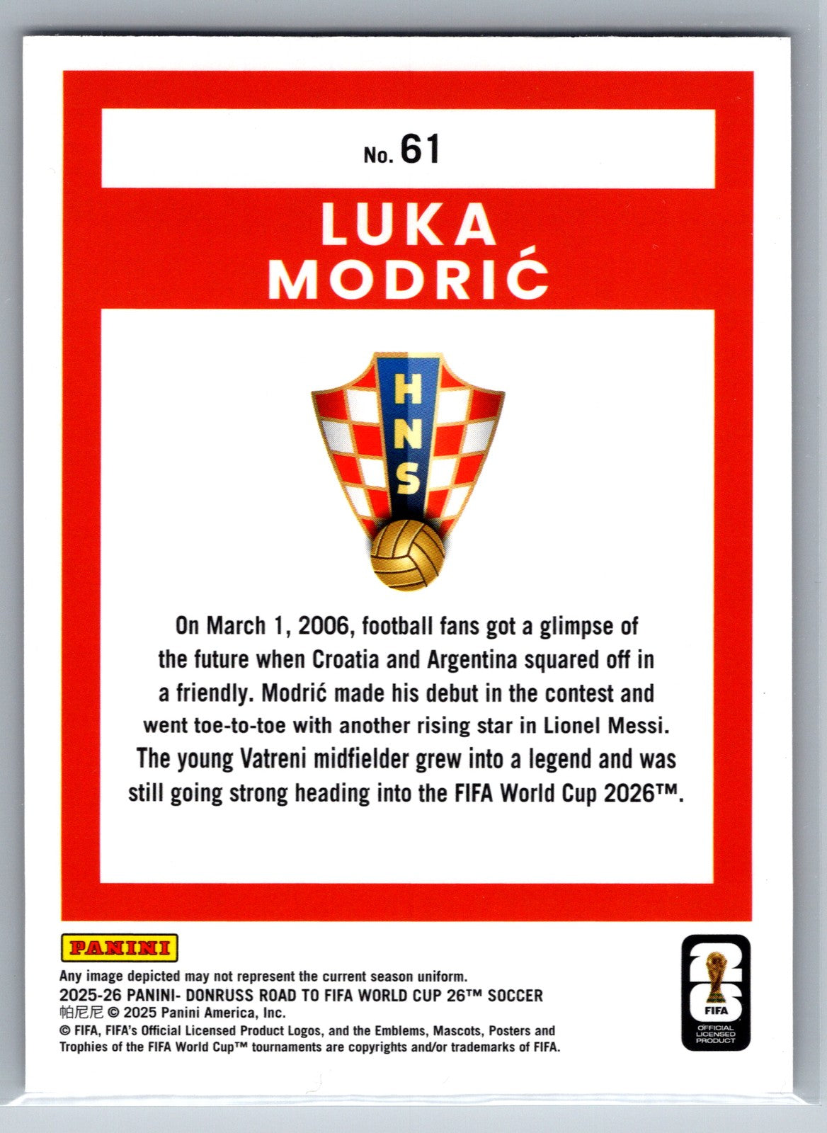 2025-26 Donruss Road to FIFA World Cup #61 Luka Modric Bronze