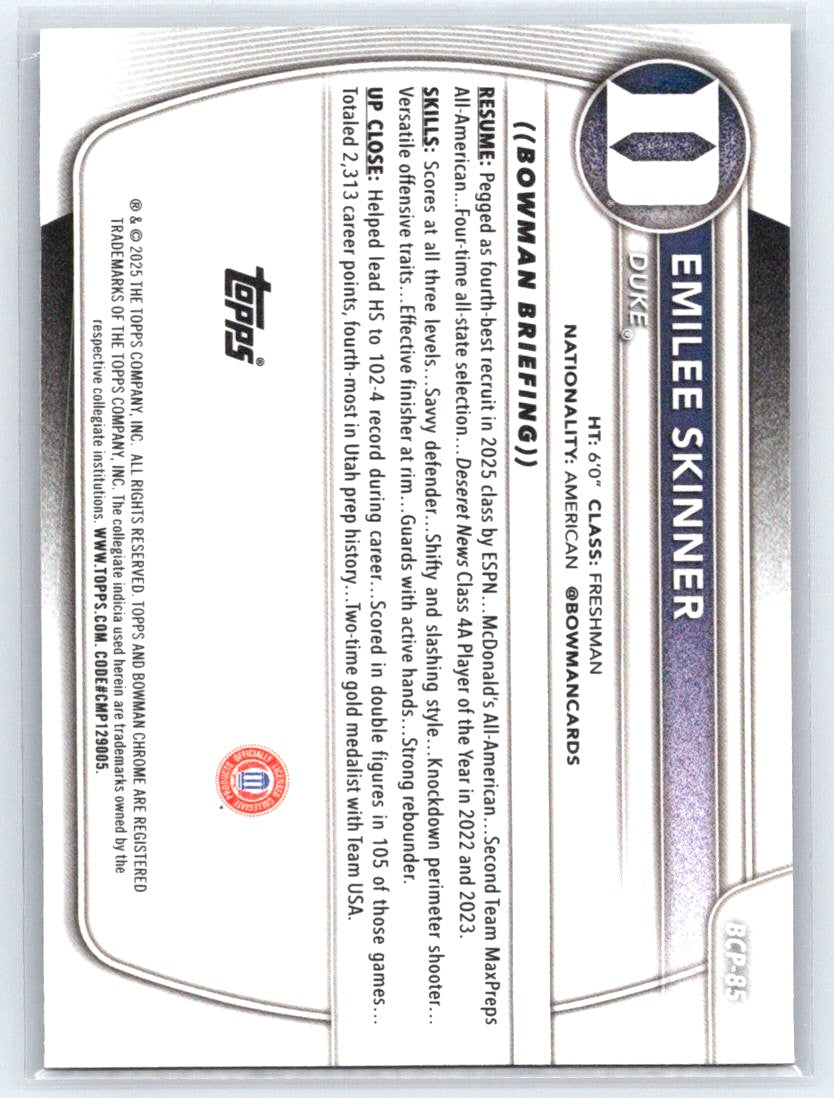 2025-26 Bowman #BCP-85 Emilee Skinner Chrome Prospects Reptilian Refractor